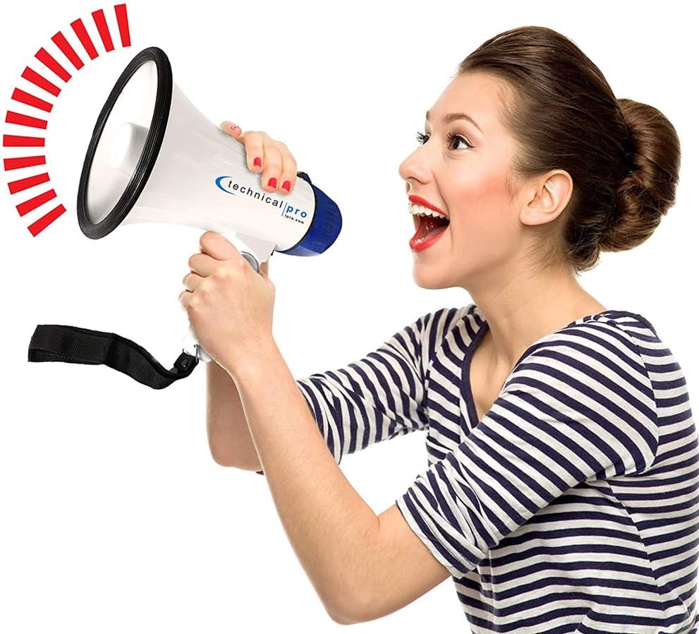 Technical Pro Megaphone MPH15 Speaker PA with Up to 800 Yard Range for Use at Sports Events Camps Cheer Leading Coaches and Safety Drills - Features Adjustable Volume and Siren : Sports & Outdoors