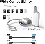 4 Emballer Lightning à USB C Adaptateur pour iPhone 15/16/17/17 Pro Max/Plus, Samsung S25,Charge d'appui & Transfert de données, Câble de connecteur de chargeur de type C, Allumage de la femelle USB C Adaptateur Homme, Pas pour l'audio