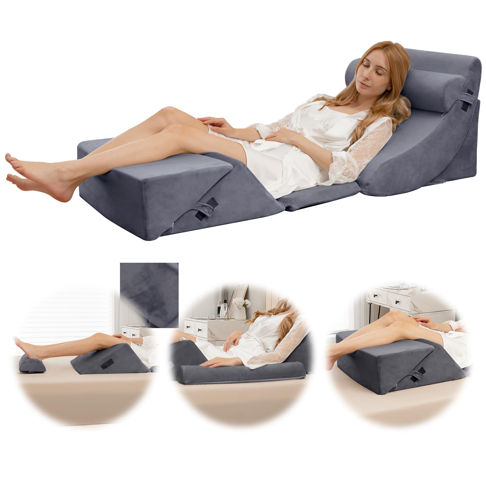 COSTWAY Ensemble D'Oreillers Compensés En Mousse à Mémoire, Oreiller De Lecture Pour Lit Avec Appuie Tte Amovible Et Coussin Jambes Surlev Pour Post Chirurgie Femme Enceinte Gris Clair 4 Pcs 61222060