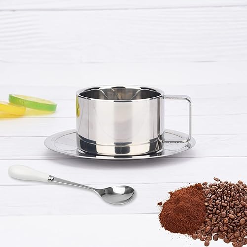 Miniatura 6 de Cyberone Tazas de café con platillos y cuchara, juego de tazas de café reutilizables de acero inoxidable, tazas de café de doble pared de 6.1 fl