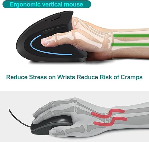 Miniatura 6 de Ratón ergonómico inalámbrico Bluetooth Vertical Mouse Conexión de tres modos BT5.0+USB A+USB C, recargable, ergonómico, 6 botones, 1600 DPI, 2.4G