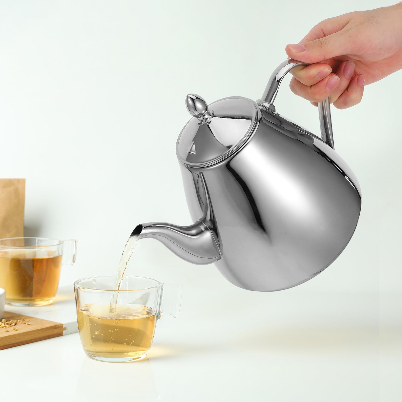 OUNONA Tetera con Infusor y Filtro Integrado de 2l de Acero Inoxidable Construcción Gruesa Compatible con Estufas de Inducción Adecuado para Uso Doméstico y Comercial