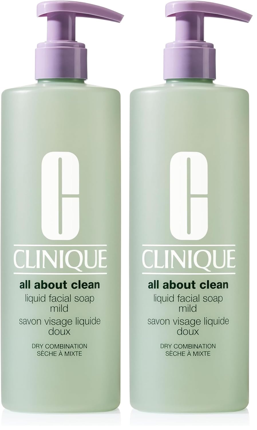 Clinique 3-Step All About Clean Liquid Gentle Facial Cleanser Soap | Face Wash For Dry Combination Skin | Type 2,13.5 Fl Oz,(Pack of 2)
