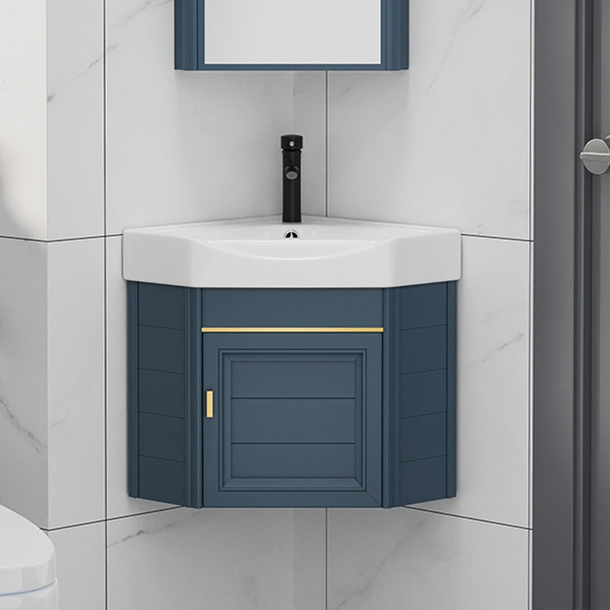 CSXSXAUO Corner Floating Bathroom Vanity with Sink and Faucet, Space-Saving Design for Small Bathrooms