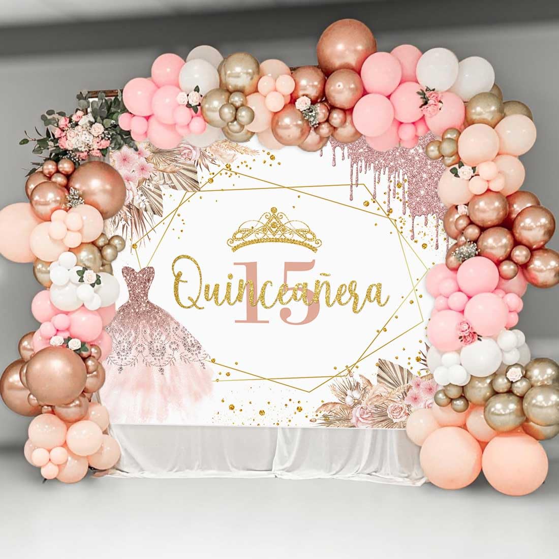 Mis 15 Años Banner - Rose Gold Glitter Birthday Sign For 15th Birthday Party Decorations, Girls Quinceañera - View #4