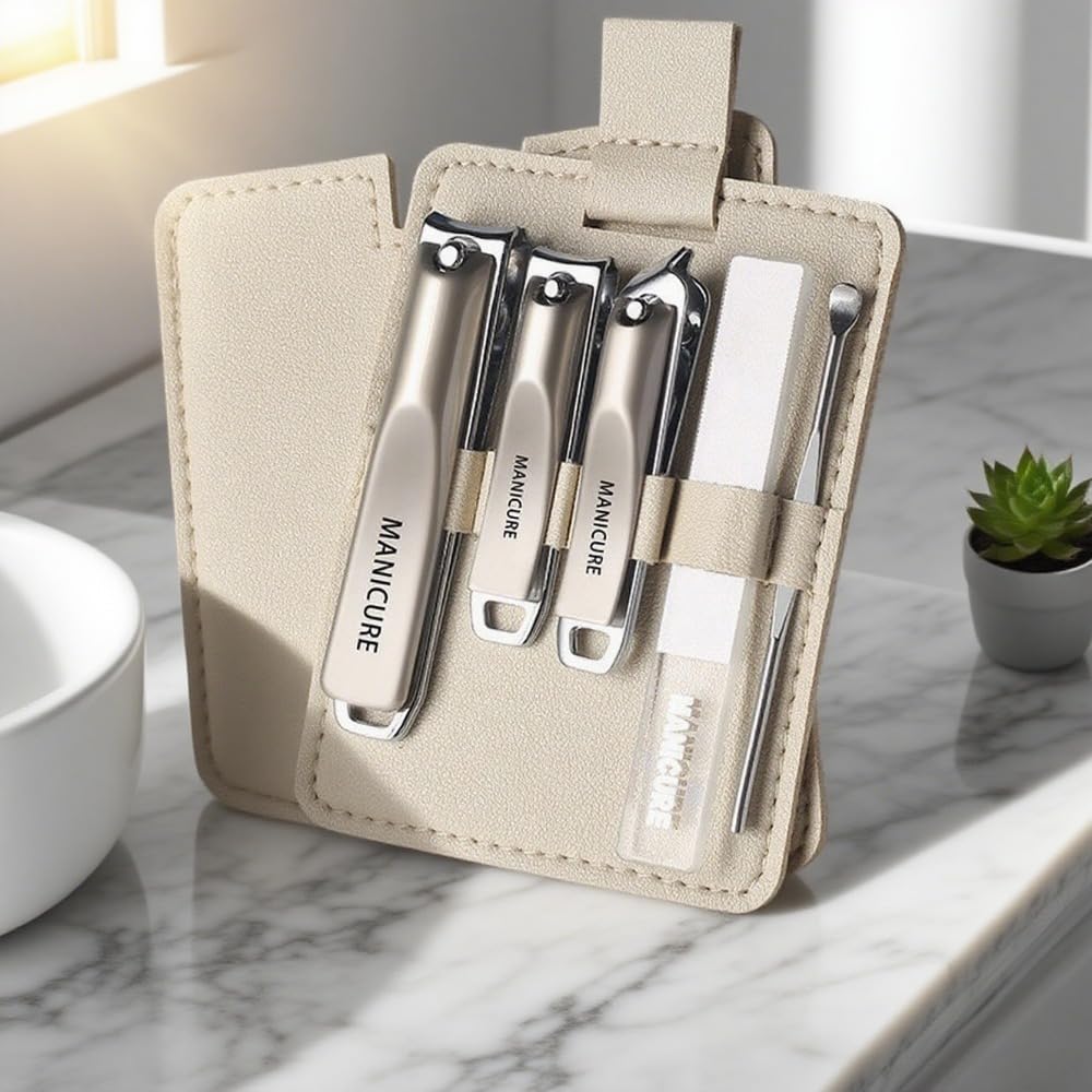 5Pcs Carbon Steel Nail Clippers Set Heavy Duty Sharp Tools for Thick Nails Manicure Pedicure Kit with Travel