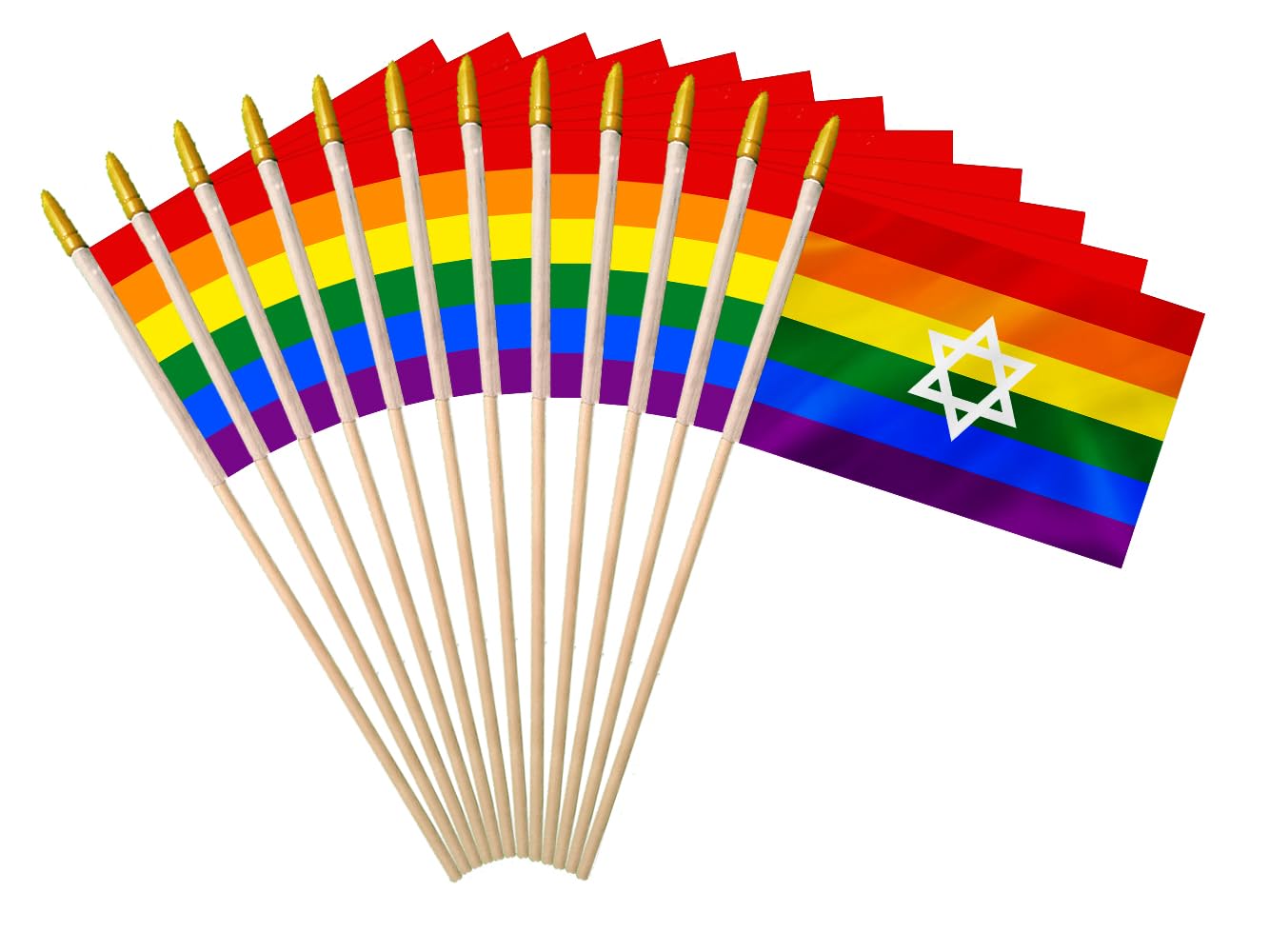 PLAIEI Israel Pride Rainbow Handheld Stick Flag 6x9 Inches 12 Pack Small Mini LGBTQ+ Gay Banner On Speartip Wooden Stick For Pride Month Events