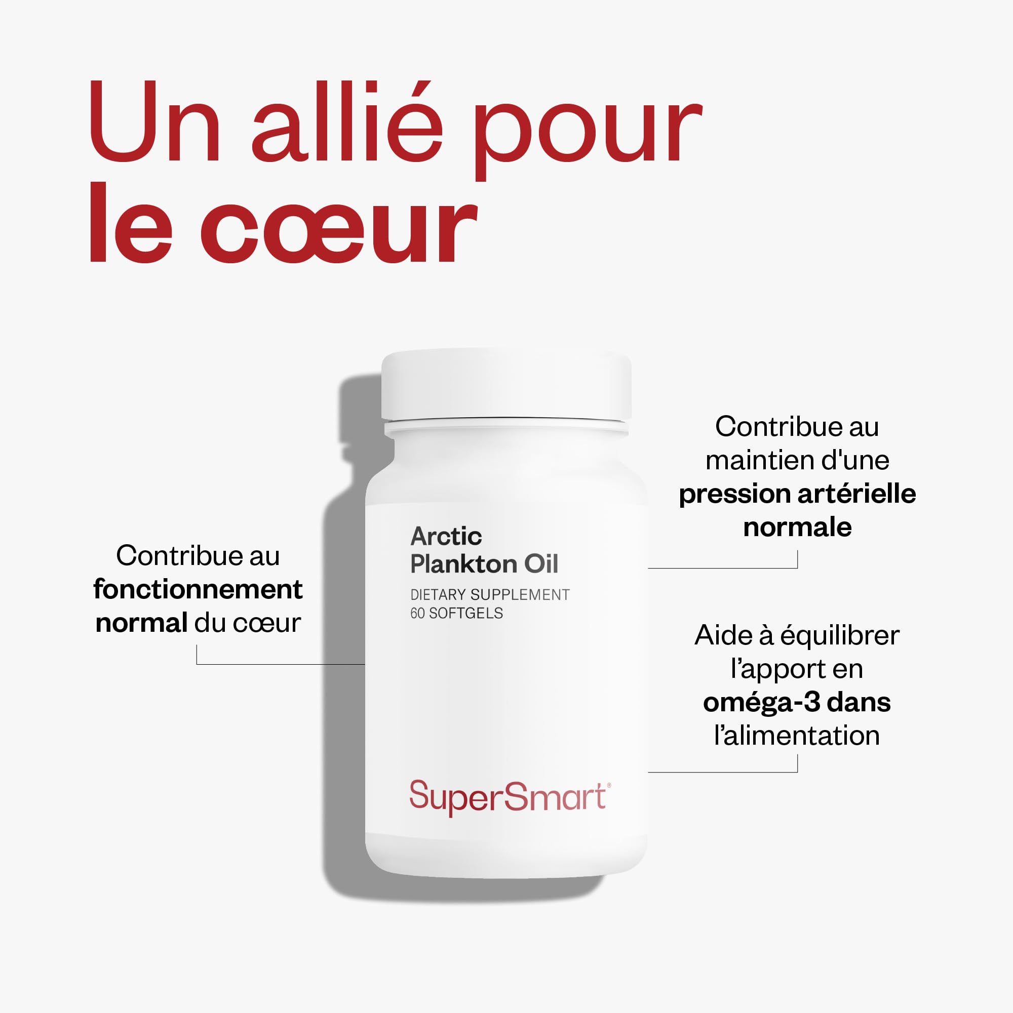 SuperSmart - Arctic Plankton - Huile de Calanus (Origine Zooplanctonique) - Acides Gras Oméga 3 (EPA, DHA et SDA) - Brule Graisse | Sans OGM - 60 Softgels