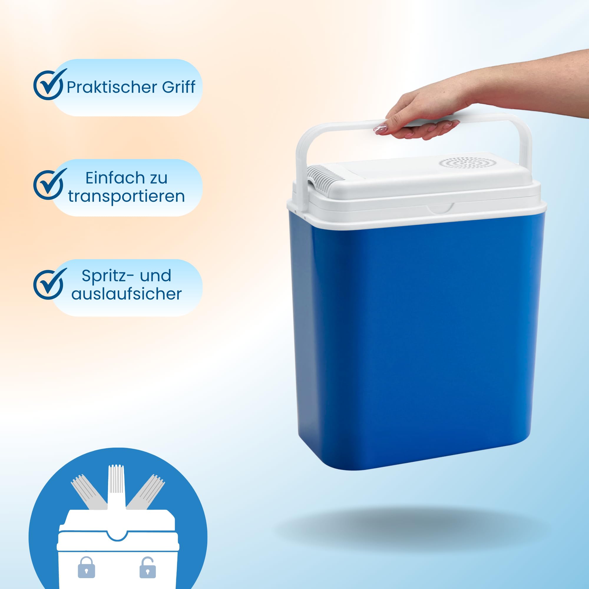 Elektrische Kühlbox 18L - Auto Kühlschrank, Thermobox 12V, kompakte Kühlbox für Camping, Ausflüge, Picknick und Strand, tragbare Kühltasche – Kamai Coolbox