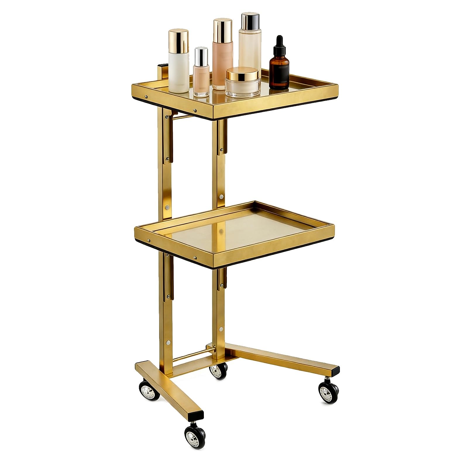 Carrito plegable con bandeja, carrito utilitario de acero inoxidable con 4 ruedas, capacidad de 66 libras por bandeja, carrito rodante multifuncional para salones de belleza y barberías