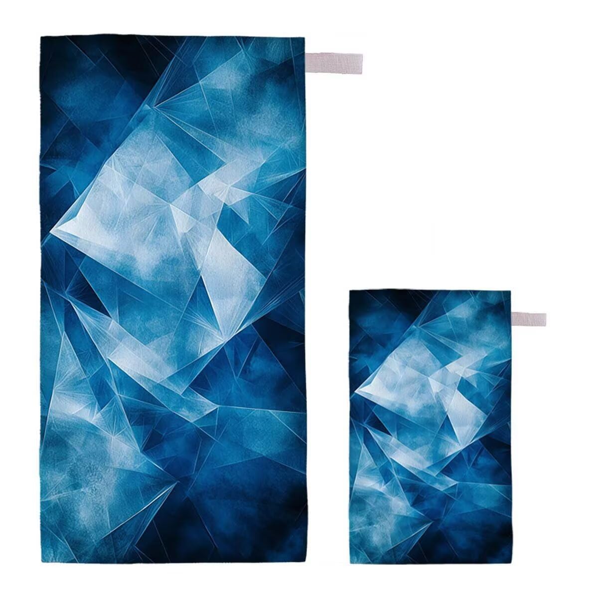 Toalla Playa XXL 220x100cm/35x70cm, Juego de 2 Toalla de Playa Grande Azul, Microfibra, Secado Rápido y Antiarena, Absorbente, Suave, Toallas de Baño Microfibra con Bolsa para Gym Gimnasio Yoga E-89