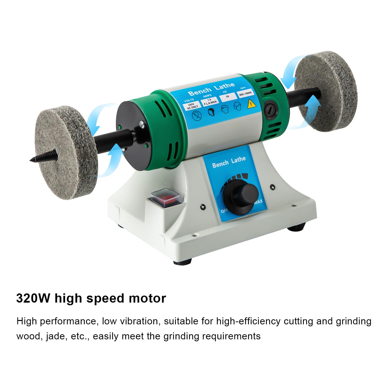 Banco Pulidor de Mesa 320w,Eléctrico Máquina de Pulido Joyería 800 a 10.000 Tr/Min con 2 Ruedas de Tela y 2 Lijadoras de Fibra,Para el Motor de Torre Dental de la Joyería