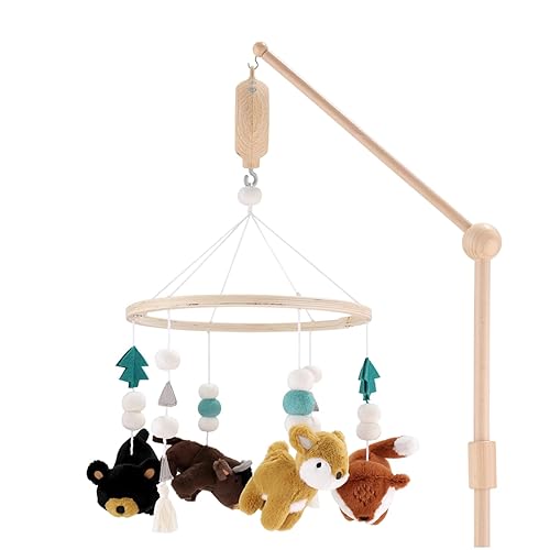 The Peanutshell Móvil de cuna para niños o niñas – Móvil musical de madera para cuna con 12 canciones de cuna, decoración de guardería de Western