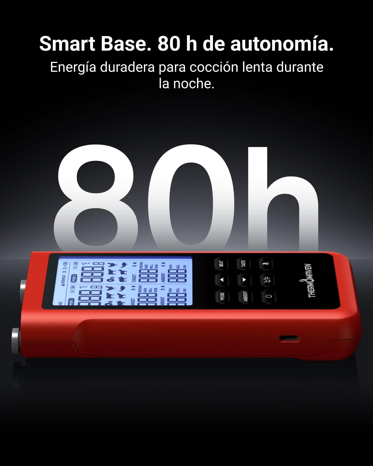 ThermoMaven X2 Termómetro para Carne Inalámbrico con 2 Sondas 915m Sub-1G | Finas NIST, 6 Sensores, Pantalla LCD sin App para Barbacoa, Horno, Parrilla, Ahumador, Costillas, Asados y Cocción Lenta