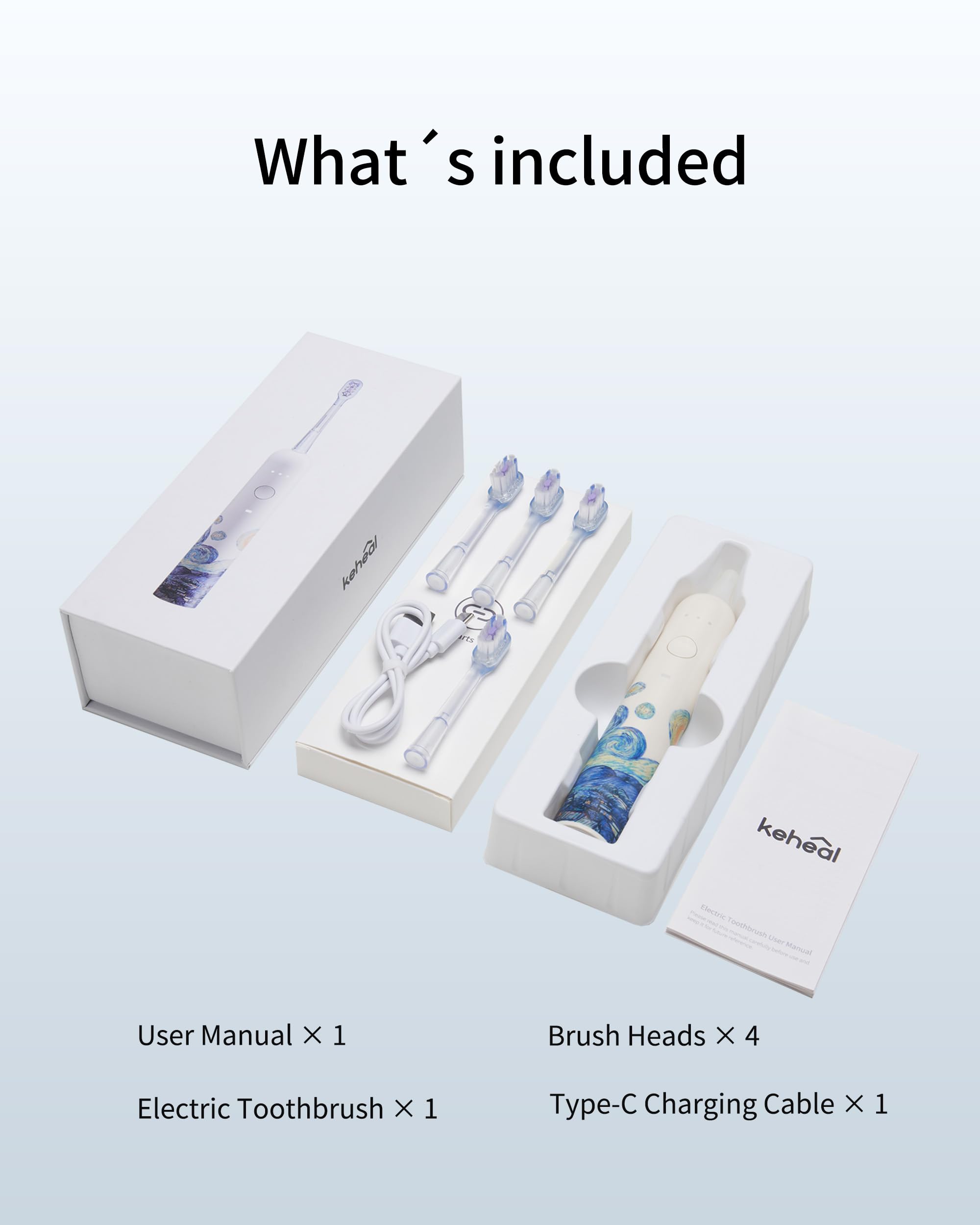 Elektrische Zahnbürste, Hochfrequenz Sonic & Sweeping Oszillation Reinigung für Erwachsene, Dual-Mode Reinigung, 4 Bürstenköpfe, wasserdichte Reise Elektrische Zahnbürste
