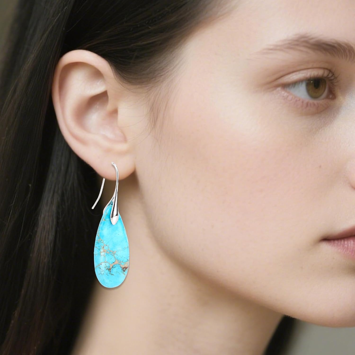 2pcs Natural Stone Earrings, Fishhoop Dangle Drop Earrings Eye-Catching Stone Dangly Dangling for Women Ladies Trendy Statement Funky Colorful Jewelry - Image 5