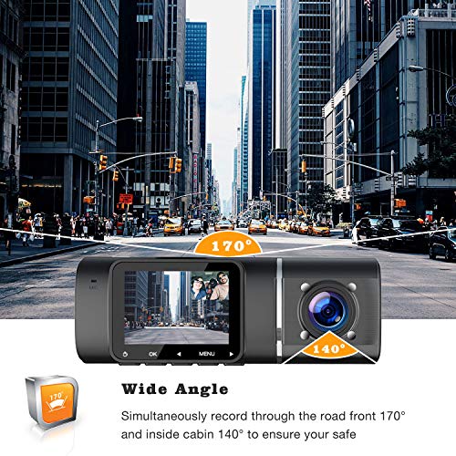 Product Image 2: TOGUARD Dual Dash Cam with IR Night Vision, FHD 1080P Front and 720P Inside Cabin Dual Lens Car Dash Camera with 1.5 inch LCD Display Parking Monitor Loop Recording G-Sensor for Car Truck Taxi Driver