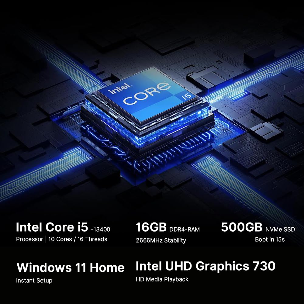 iSmart Home PC Intel Core i5-13400 Desktop, 16GB DDR4 RAM, 500GB