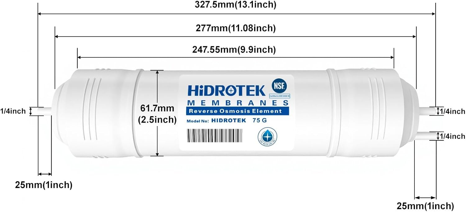 Geekpure 75GPD Reverse Osmosis RO Membrane with Quick Change Housing - 1/4" Inlet/Outlet (Fit with Geekpure RO-TW)