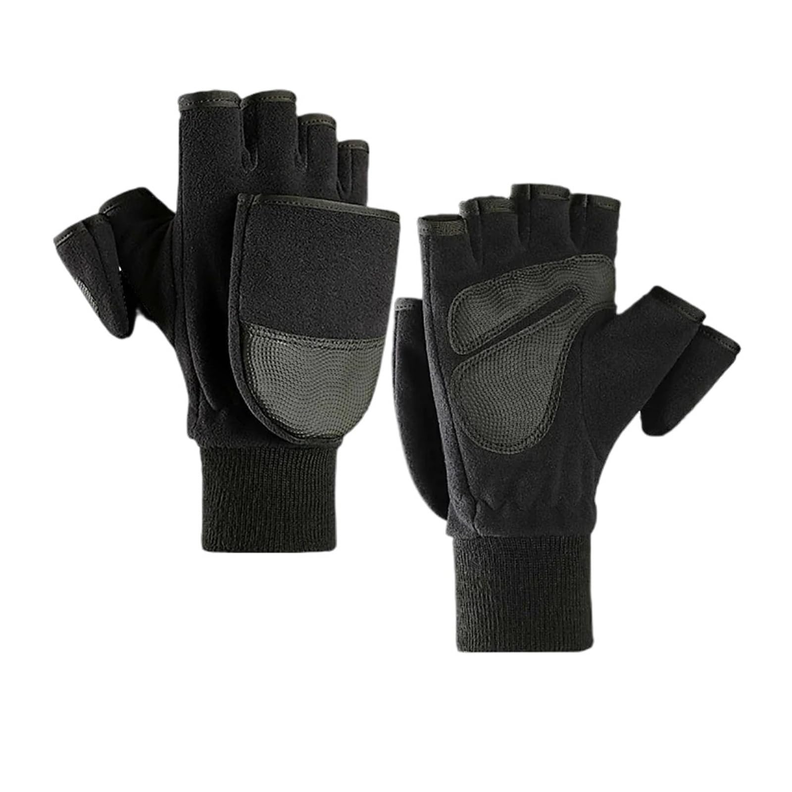 Winter-Flip-Cover, schwarz, Angelhandschuhe, Halbfinger, rutschfest, atmungsaktiv, for Kamerafotografie, Outdoor, warm
