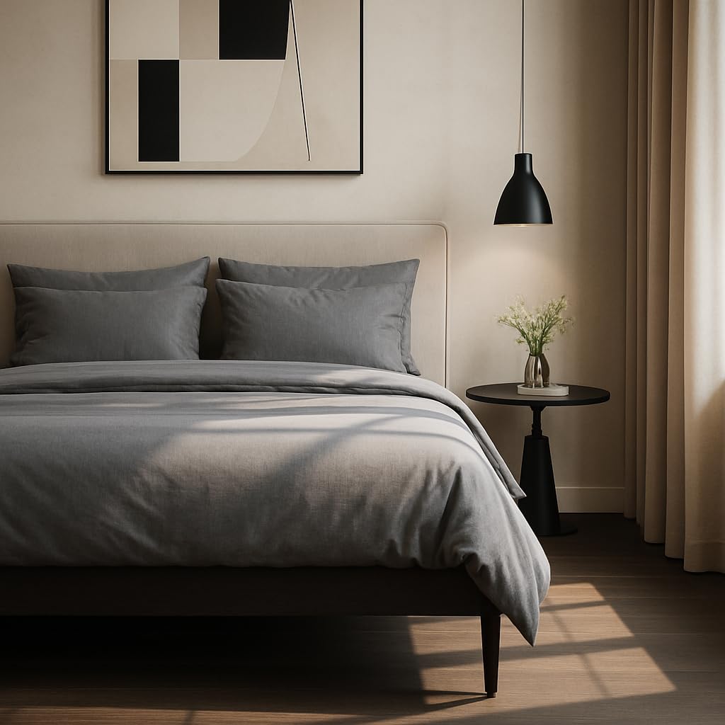 Bedsüre Beddengoed van 155 x 220 cm, katoen, grijs; beddengoedset, 3-delig met 2 kussenslopen van 80 x 80 cm, Oeko-Tex-beddengoed, antraciet, met ritssluiting