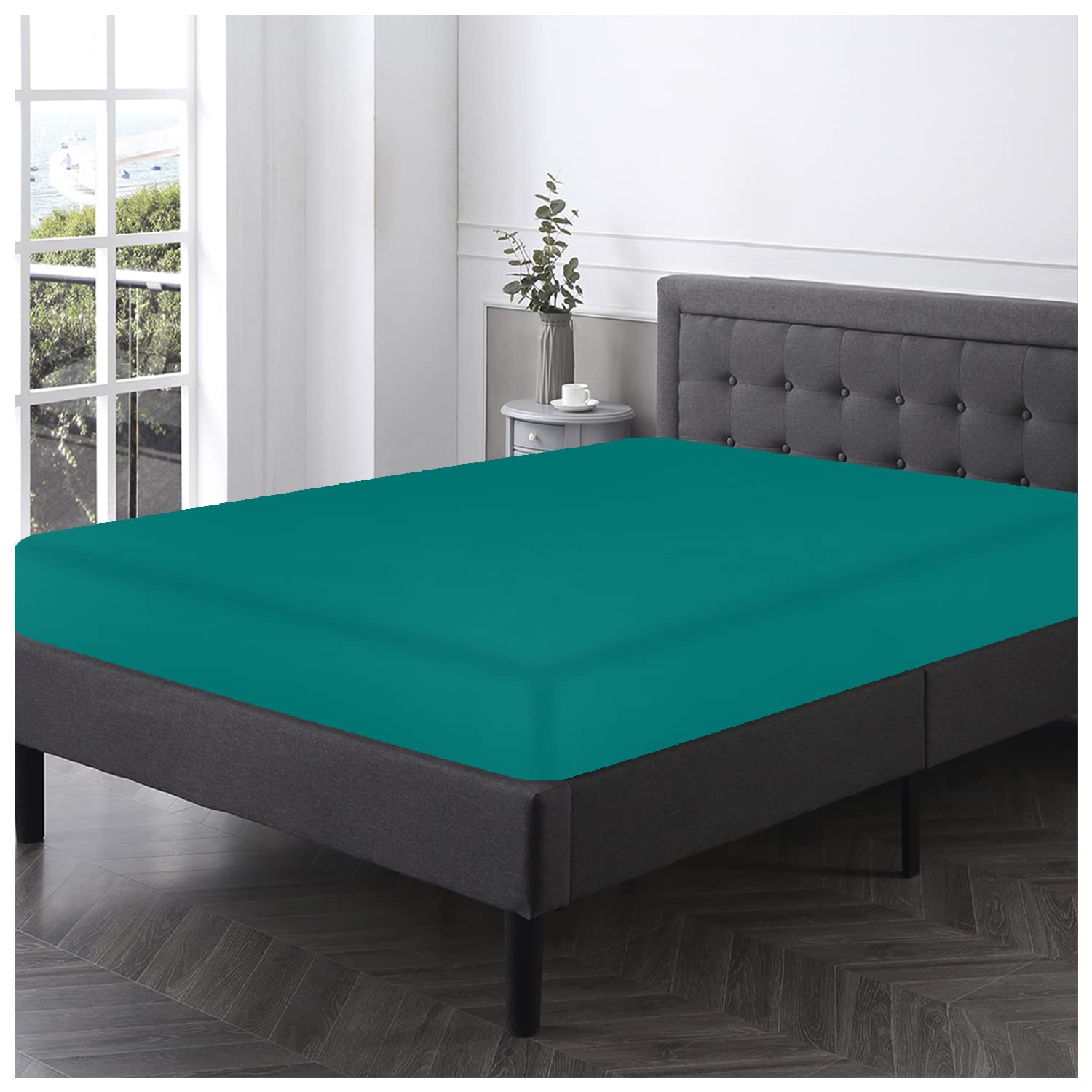 GC GAVENO CAVAILIA Luxury Plain Dyed, Non Iron Percale Fitted Double Bed Sheets, Easycare Polycotton Super Soft Solid Bedsheets, Deep Teal