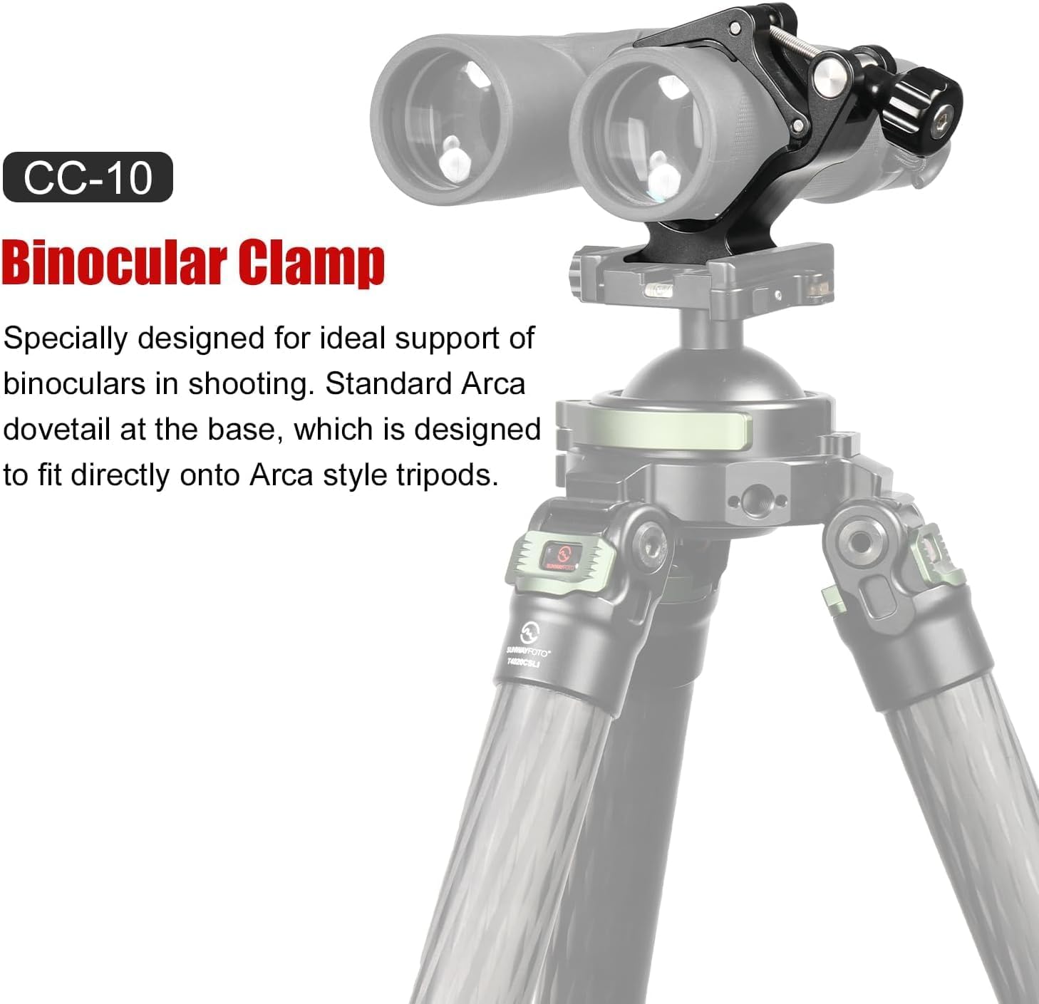 Sunwayfoto CC-10 Binocular Mount Clamp w Arca Compatible Dovetail & 1/4" / 3/8" Sockets