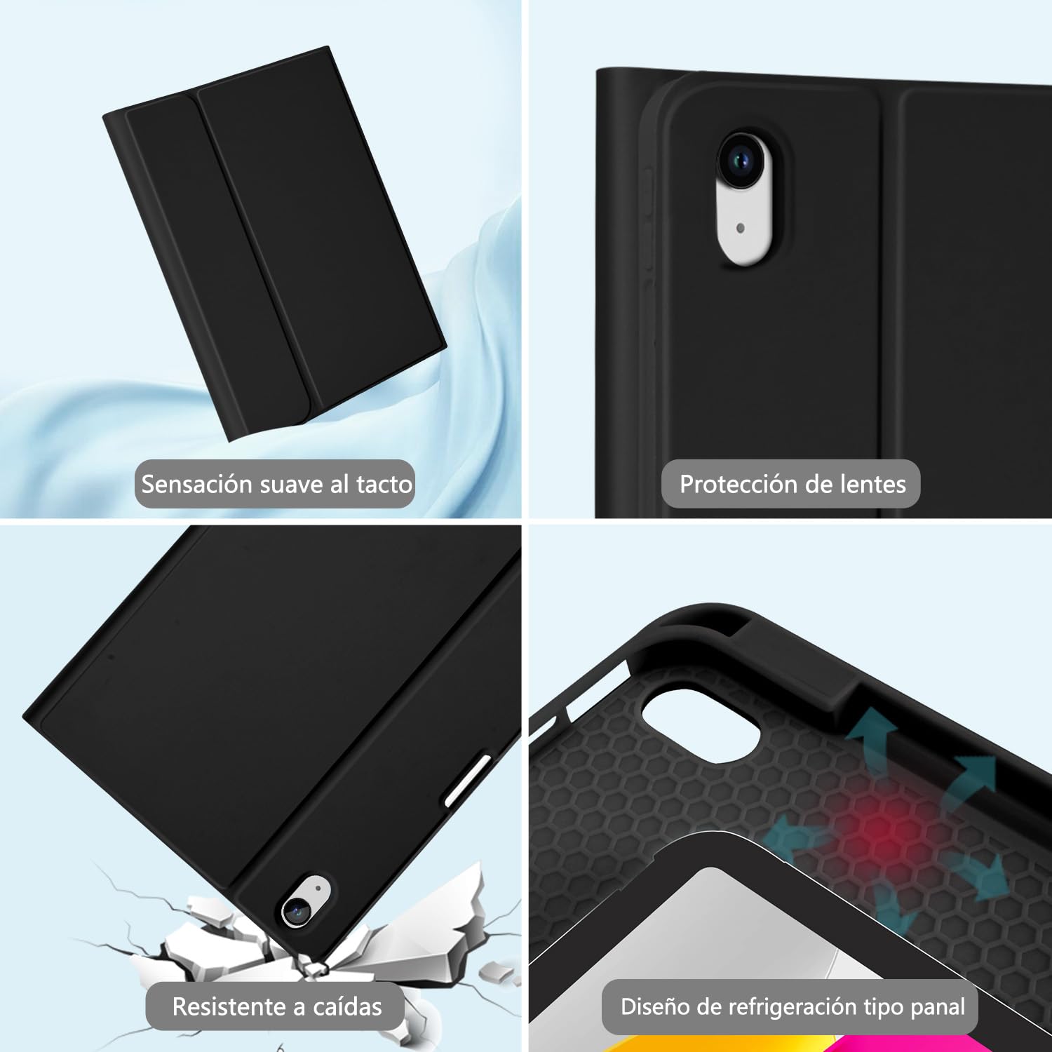 aMZCaSE para iPad A16 10/11th Generation Funda con Teclado 11/10.9 Inch(2025/2022),Funda con Retroiluminado de 7 Colores con Teclado Inalámbrico Desmontable con Soporte para Bolígrafo (Negro)