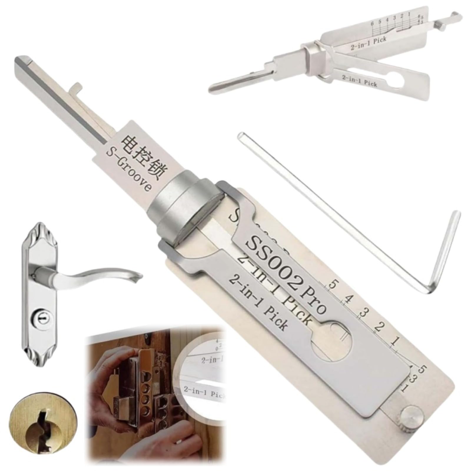 Master Key Decoder Lock Picking Tool, 2 in 1 Stainless Steel Master Key Decoder, Lock Picking Kit,(Ss002 Pro)