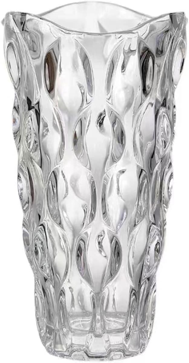 Luxury Tall Glass Vase, Premium Quality Flower Vase - White Textured Surface Home Decor, Decorative Modern Farmhouse, Ideal for Shelf, Mantle, Table & Entryway Decor, Clear