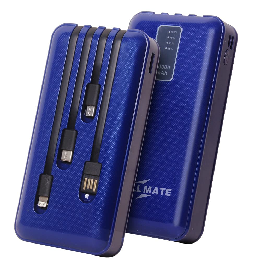 CALLMATE 20000Mah Power Bank, 15W Fast Charging| Buit-in Cables | 4 Output Ports and 3 Input | for iPhone, Smartphones & Other Devices (15 W, Fast Charging) (Blue, Lithium Polymer)