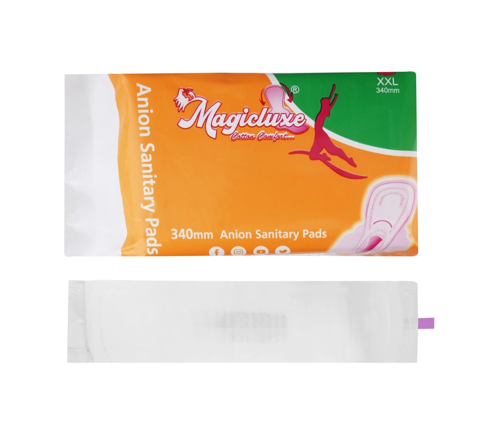 Magicaluxe XXL 340mm Anion Sanitary Pads, Cotton Gel Comfort