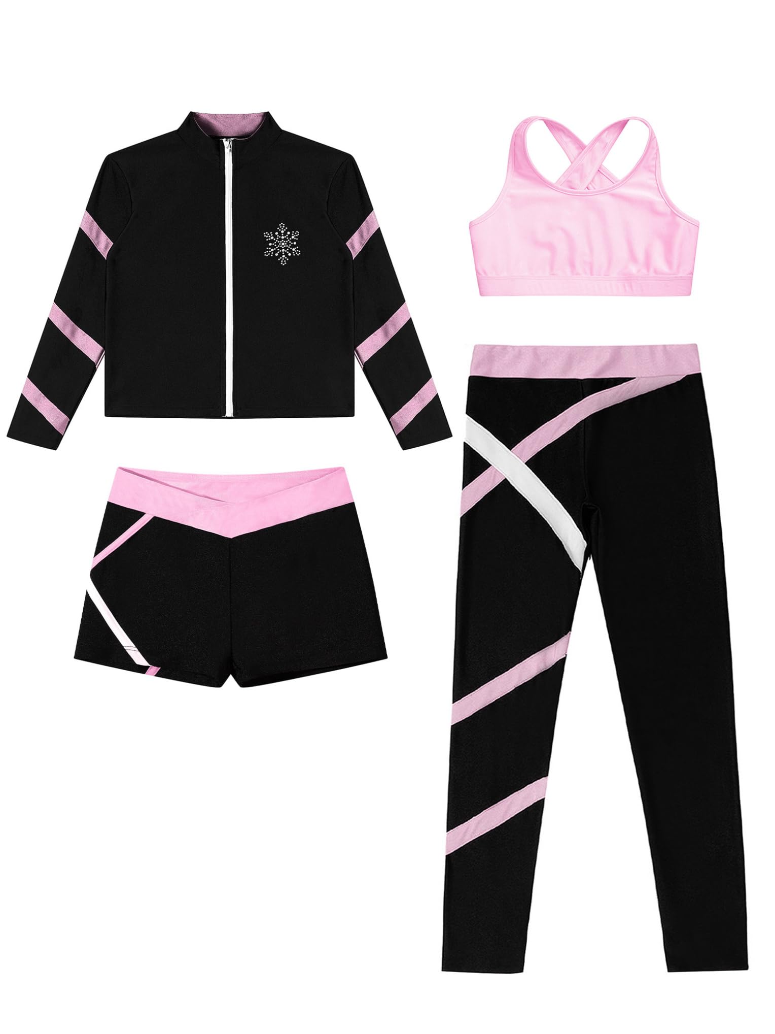 Tute da Pattinaggio in Pile Bambina Completo Invernale Termico Giacca + Reggiseno+ Pantaloni + Pantaloncini Abbigliamento da Pattinaggio su Ghiaccio Rosa 5-6 anni