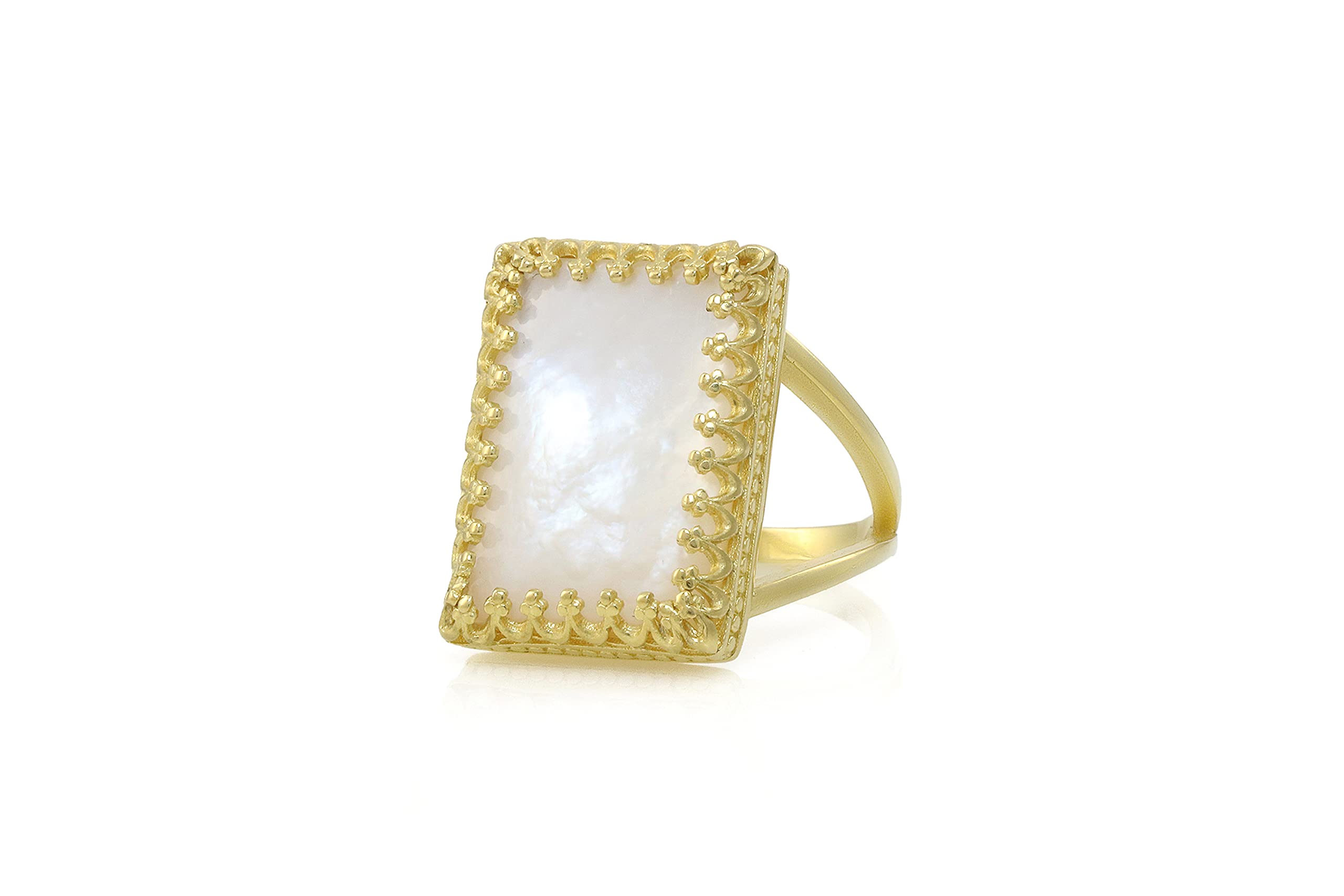 Notable Anillo de Nácar en Oro - Anillos Rectangulares Grandes para Mujer - Joyería de Moda, Regalo Anillos hechos a mano para Boda, Cumpleaños, Aniversario, Navidad - Personalizable con Grabado