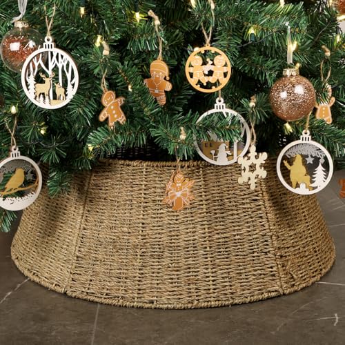 Blissun Christmas Tree Collar, 26.8' Rattan Farmhouse Christmas Tree Ring, Natural Woven Rustic Christmas Tree Skirt (Nature, X-Large)