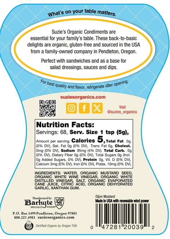 Miniatura 2 de Suzie's Mostaza Dijon orgánica 12oz (individual, 12, Fl Oz)