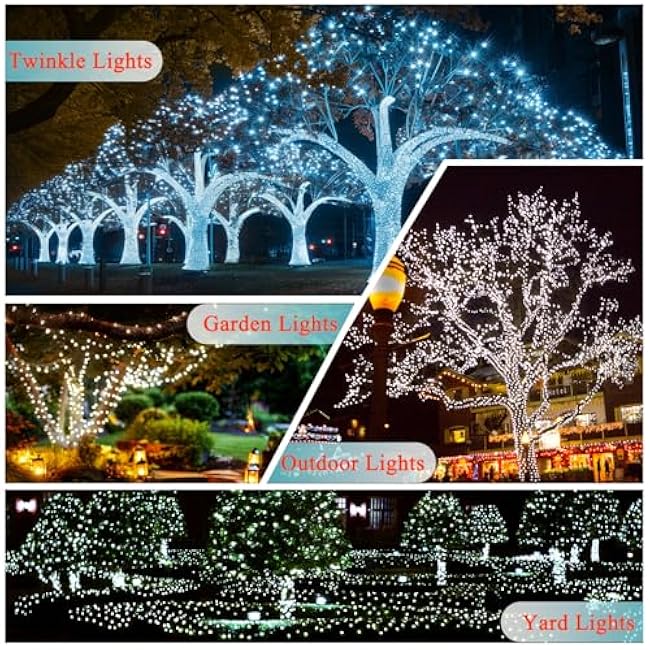 OZS 2PK 240LED 95FT Solar Sring Lights Outdoor Waterproof, Solar Christmas Lights for Outside, Green Wire Tree Electric Holiday Light with 8 Lighting Modes for Christmas Decorations(Cool White)