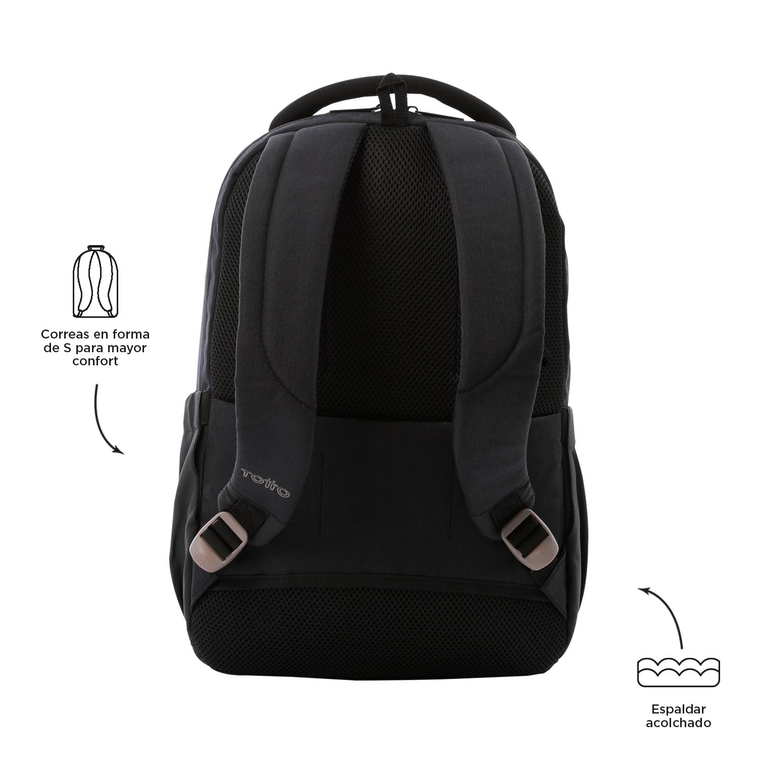 TOTTO - Mochila Oficina, Modelo Deleg 2.0, Mochila Portátil 14 Pulgadas y Tablet, 2 Bolsillos Botella, Bolsillo Secreto, Correa para Colgar en Maleta, Espaldar Ergonómico