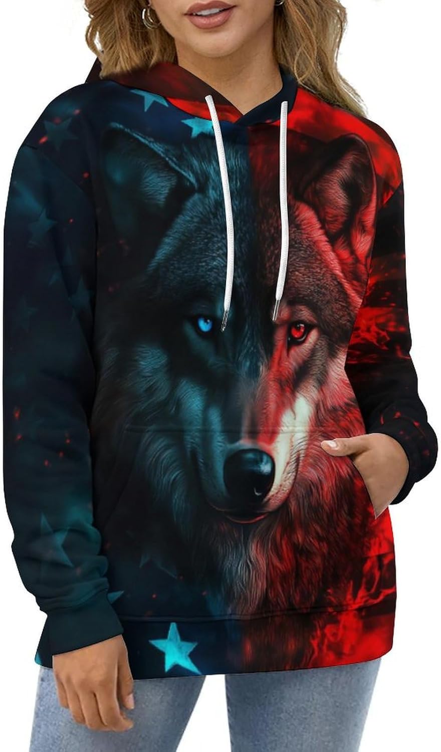 Unisex Novelty Wolf Graphic Hoodie 3D Print Animal Fashion Pocket Sweatshirt - Image 4