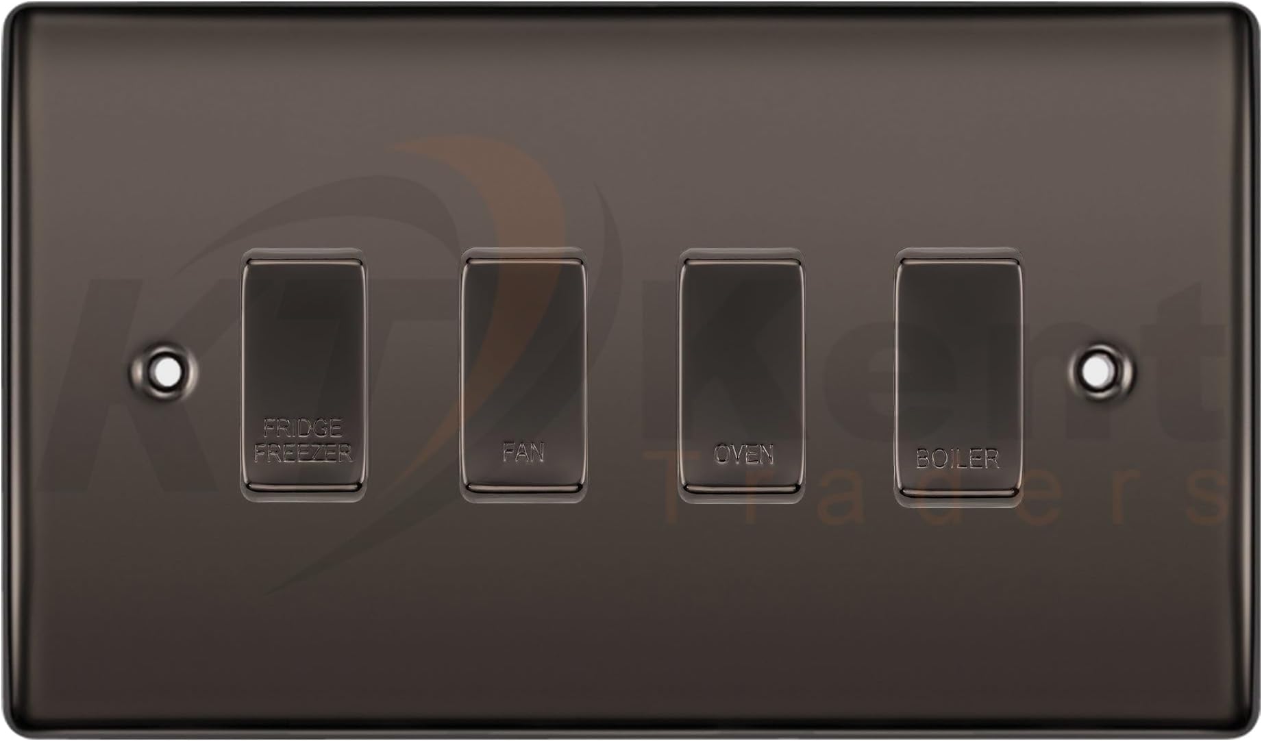 British General Black Nickel 4 Gang Square Custom Panel Labelled Kitchen Appliance Grid Switch