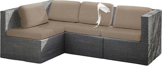 Set of 8 Waterproof Seat Cushion Covers (4 Seat Cushion Covers + 4 Back Cushion Covers), Patio/Garden Furniture Chair Cushion Covers (Khaki)
