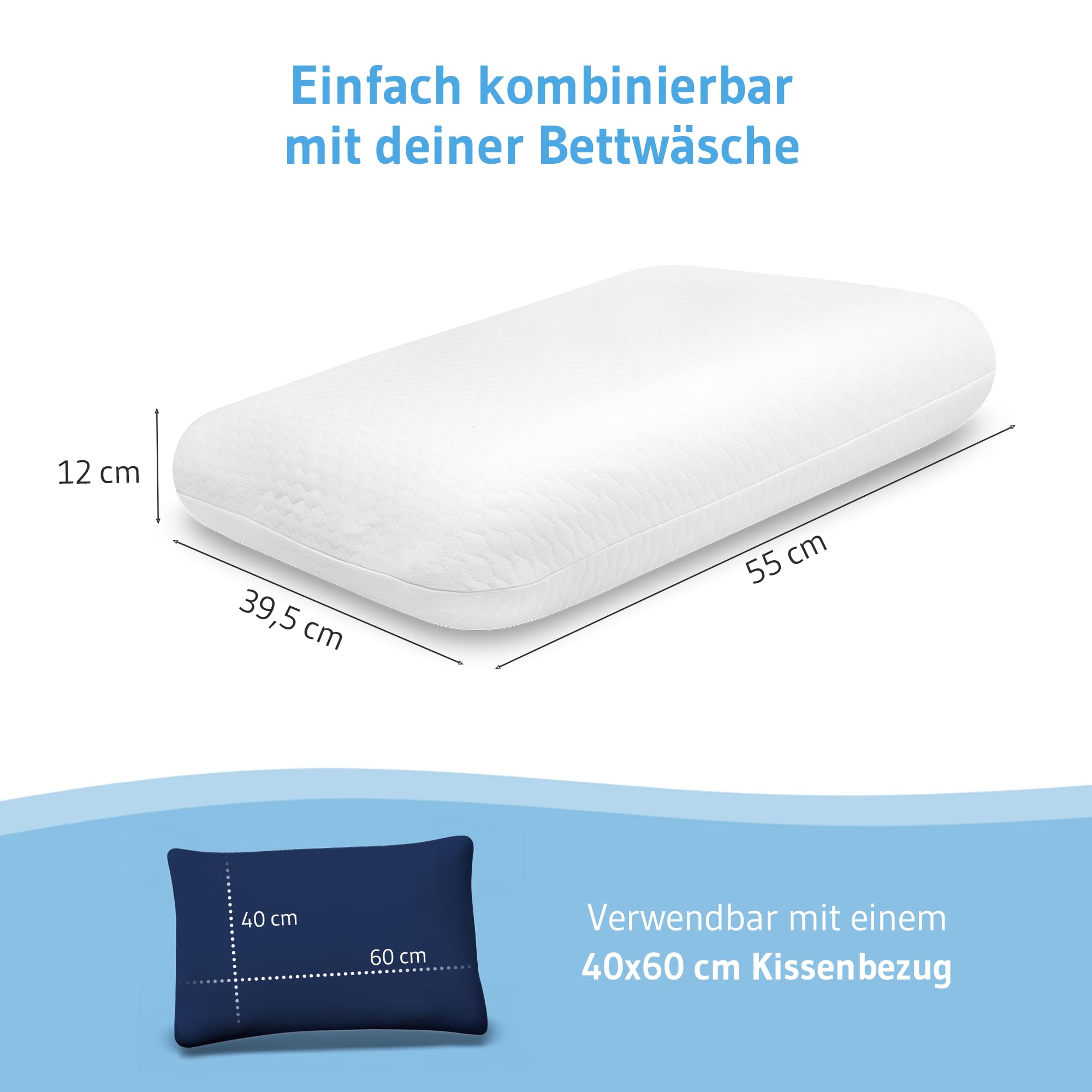 Ergonomisches Memory Foam Kopfkissen, Bezug mit hochwertiger Baumwolle | Nackenstütz-Kissen ELORA von Schlafexperten entwickelt, Ideal für Rücken- & Seitenschläfer, Ökotex 100, Passt in 40x60 Bezug
