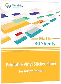 Gwybkq Premium Printable Vinyl Sticker Papers for Inkjet Printer-30 Matte Waterproof 8.5x11 White Decal Labels