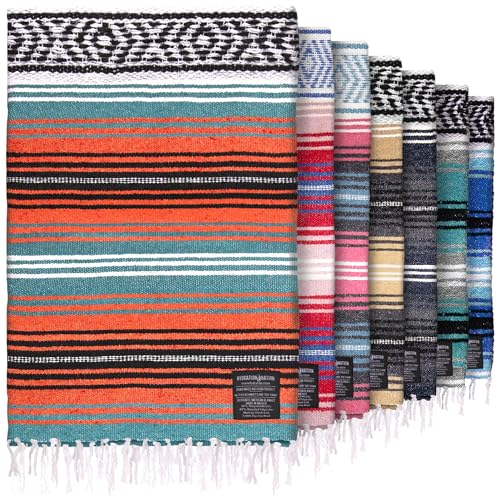 Hydration Nation Authentic Large Handwoven Mexican Blanket - Soft Yoga - Durable Serape - Lightweight Falsa Beach Camping Picnic Outdoor 70x50 - Mandarin