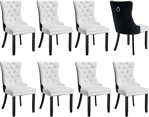 Miniatura 102 de Juego de 6 sillas de comedor modernas, sillas de comedor tapizadas con patas de madera maciza, silla decorativa de terciopelo camello, Sillas de 02-