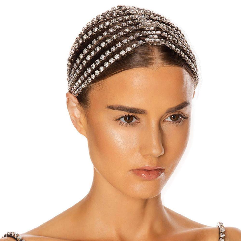 STONEFANS Boho Strass Kopfkette - Silberner Haarschmuck Mit Kristallen Für Hochzeit & Party