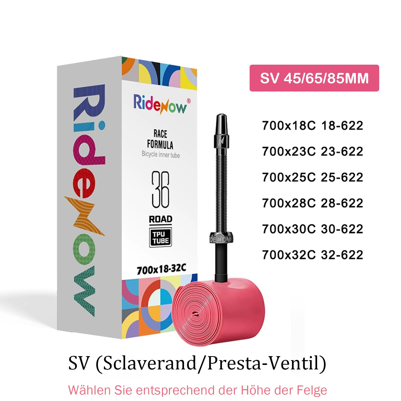 Confezione da 2 tubi per bicicletta in TPU – 700 C x 18 – 32 C con valvola in metallo Presta da 45/65/85 mm e nucleo della valvola rimovibile – Ultraleggero e antiforatura per bici da corsa