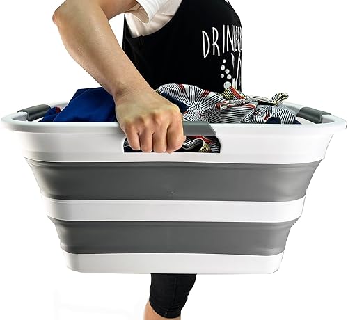 Miniatura 6 de SAMMART Cesto de plástico plegable de 30 litros (8 galones) para lavar la ropa, cesta de lavandería portátil, contenedor de almacenamiento, cesta de