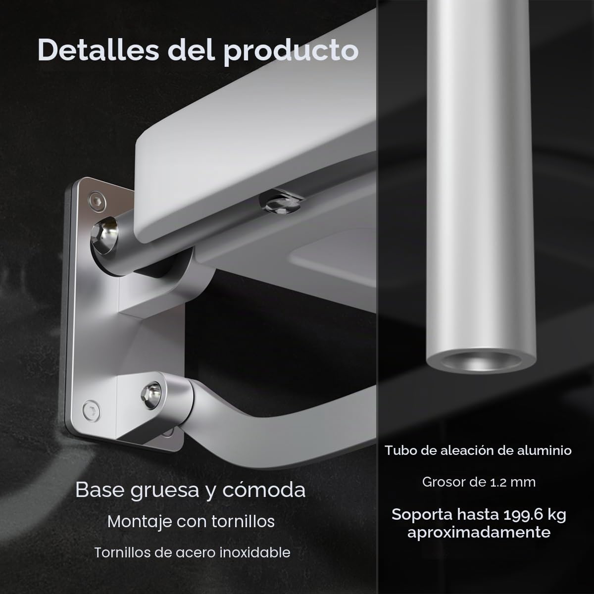 Visone - Taburete de ducha plegable para pared, asiento de ducha de 42 cm de alto con patas antideslizantes, agujero de drenaje, ranura para cabezal de ducha, adecuado para personas mayores y