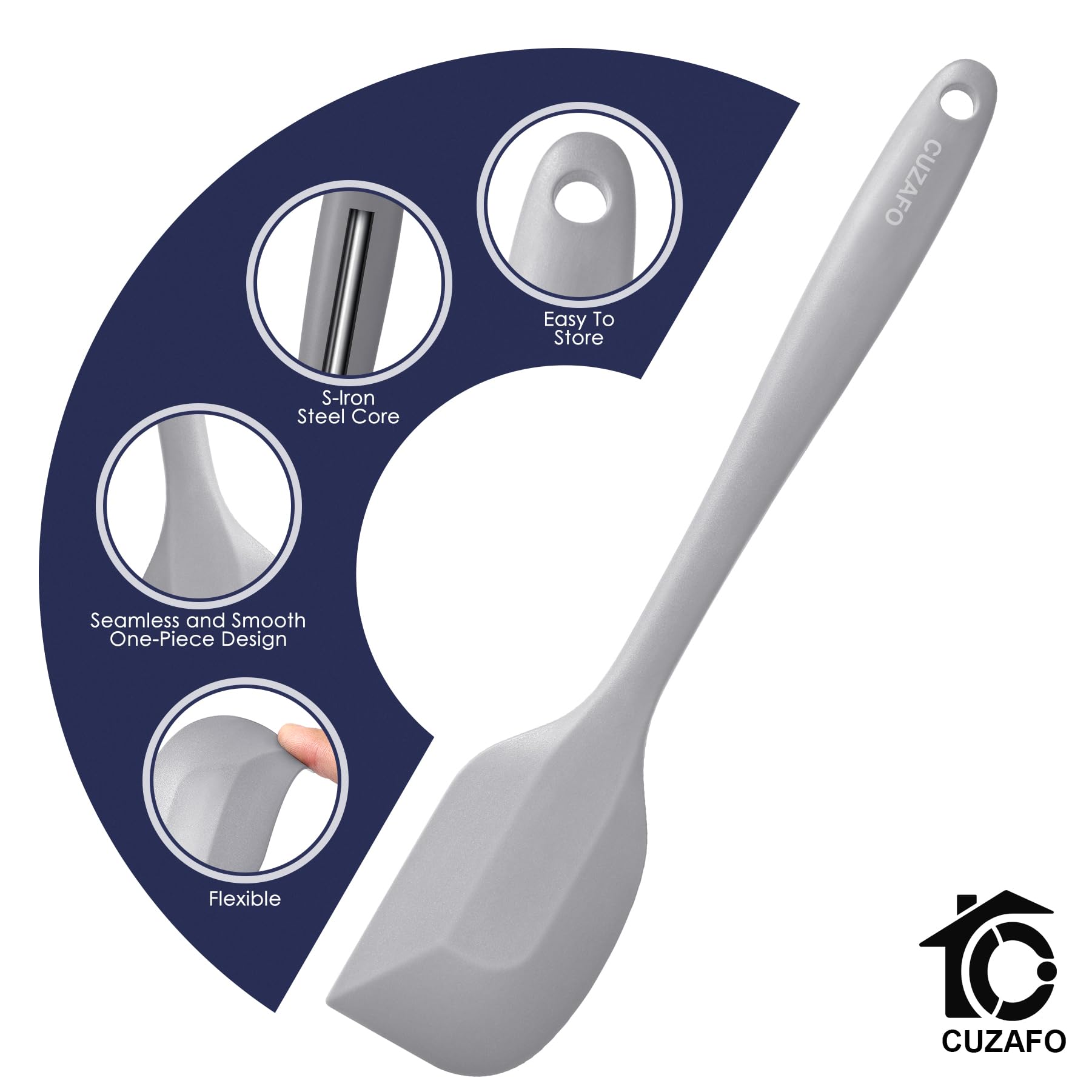 Espátulas de silicona, resistentes al calor, sin BPA, aptas para lavavajillas, para utensilios de cocina antiadherentes, color gris